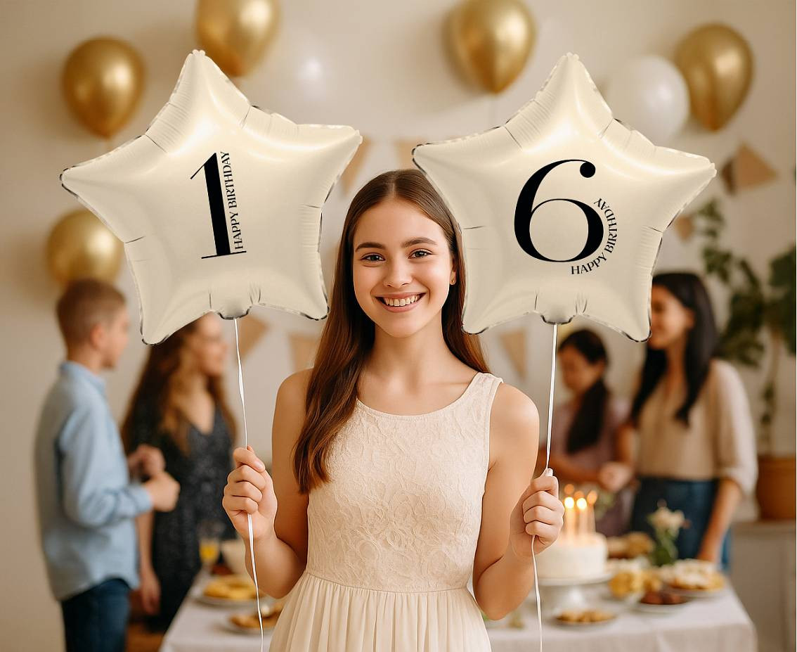 Foil Balloon 18" - Star with Number "6" (creamy)